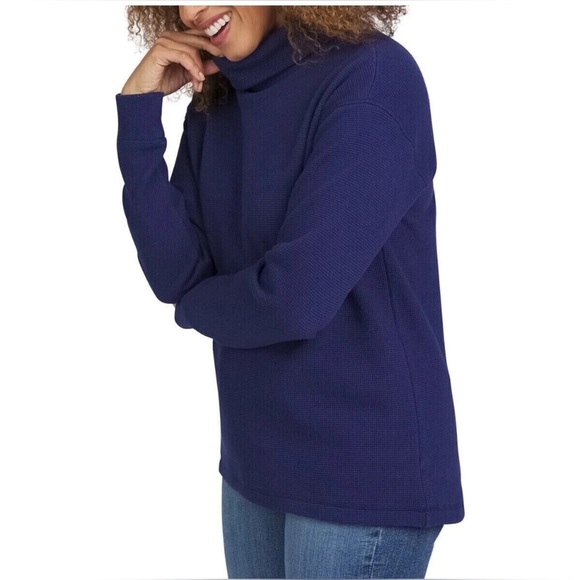 Lands' End New Women's Long Sleeve Waffle Funnel Neck Top Navy Plus 2X - Picture 10 of 11